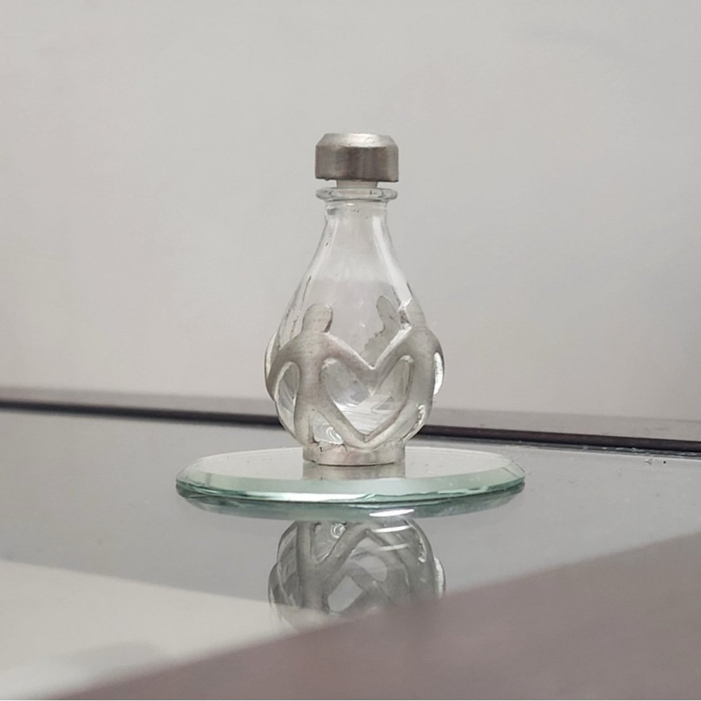 Circle of Love Tear Witchy Potion Bottle Silver Tone with Mirror Magick Alter